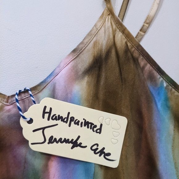 Handpainted Charmeuse satin Dress. Original. One of a kind wearable art Boho - Picture 8 of 16